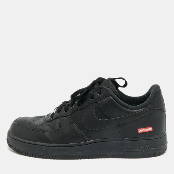 Nike Air Force 1 Low Supreme Size 45.5 Black Leather Lace Up Sneakers